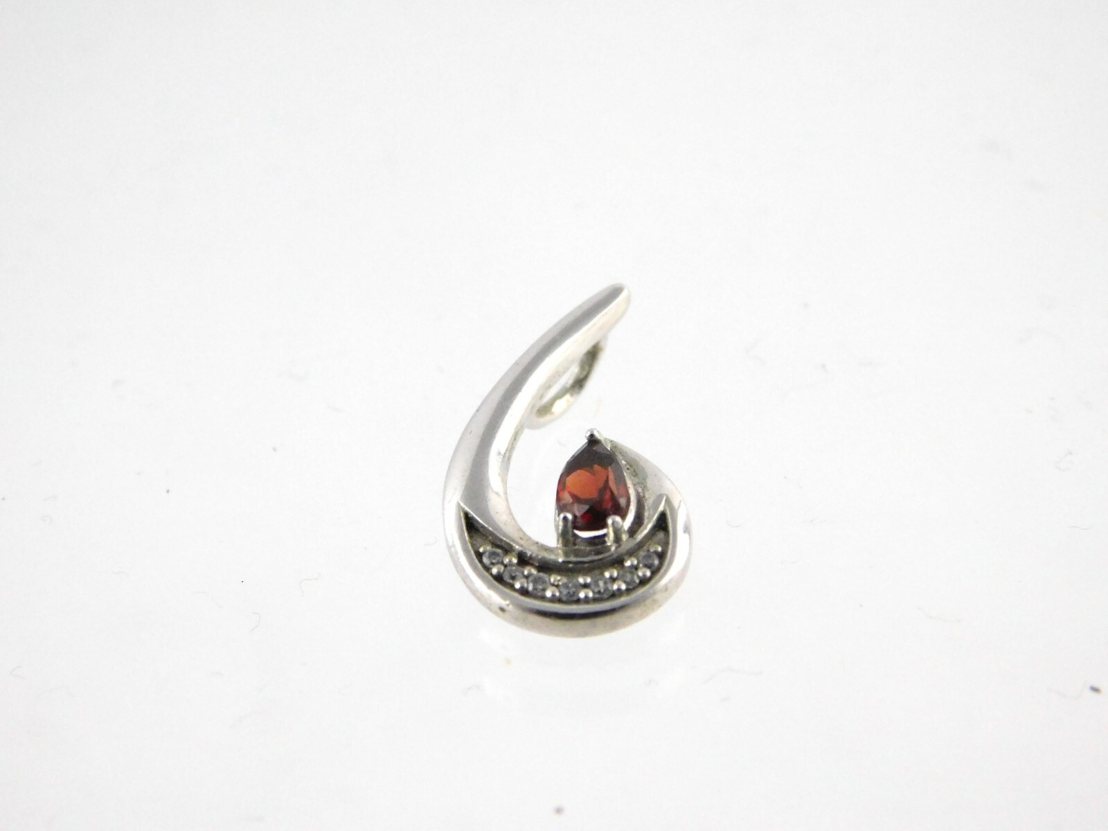 Glamira Sterling Silver Garnet White Cubic Zirconia Slide Pendant 925 5/8 In CZ
