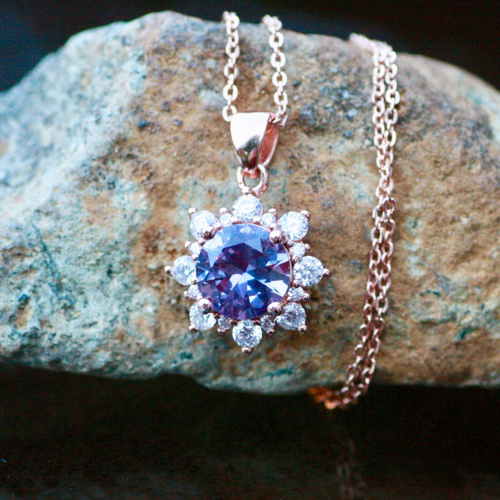 Lab Grown Color Change Alexandrite Pendant Rose Gold Vermeil , June Birthstone