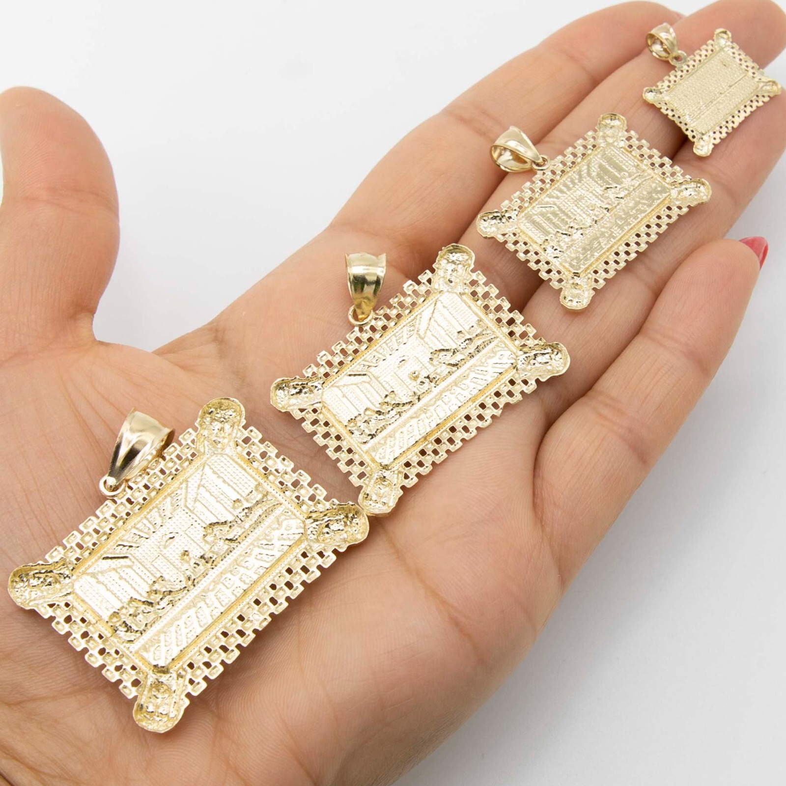 Rectangle Railroad-Frame Last Supper Pendant Real 10K Yellow White Gold All Size