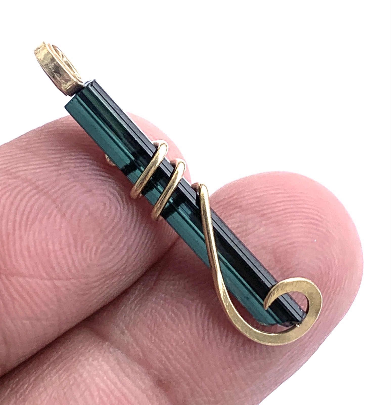 14K Gold Blue Paraiba Tourmaline Pendant wire wrap Pendant Natural Bi Color 7.00