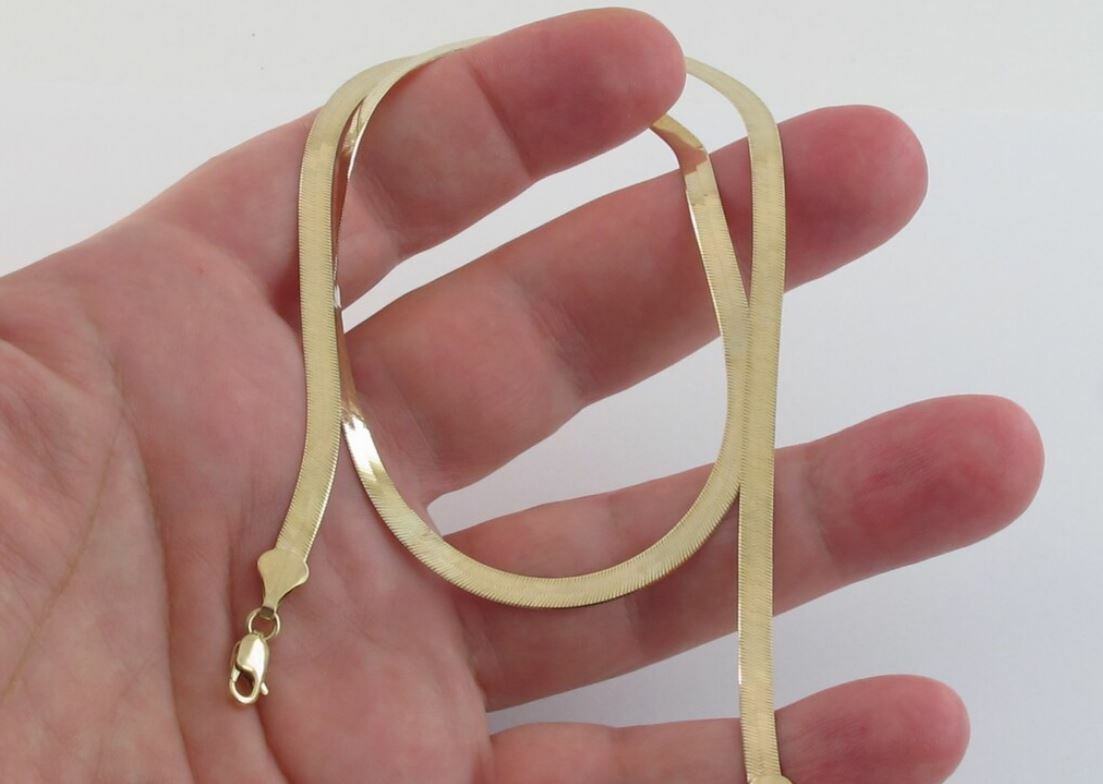 14k Gold Plated Solid .925 Sterling Silver Herringbone Chain Necklace UNISEX