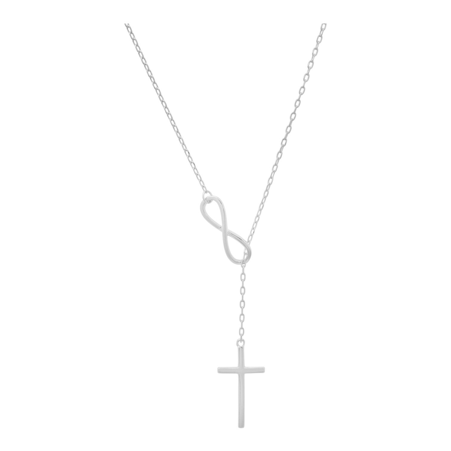 NEW Silver Tone Infinity Symbol Cross Lariat Y Chain Necklace 21”