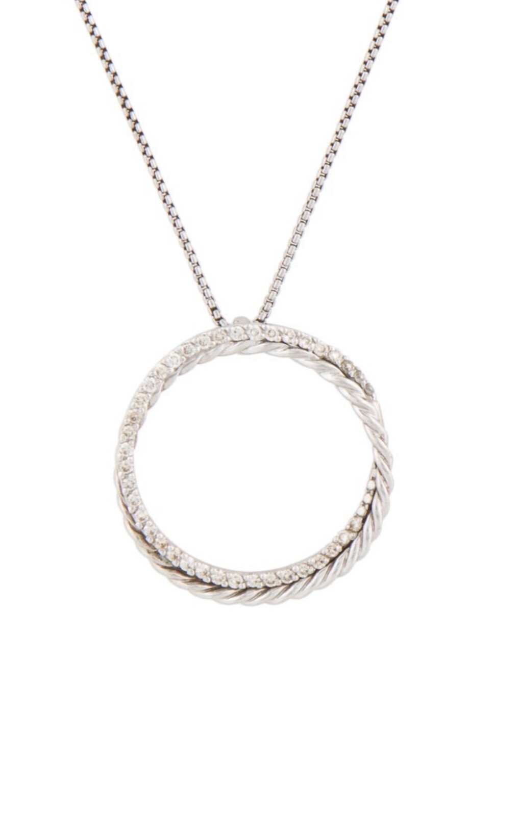 DAVID YURMAN DIAMOND 0.34 INFINITY 14K & STERLING SILVER CIRCLE PENDANT NECKLACE