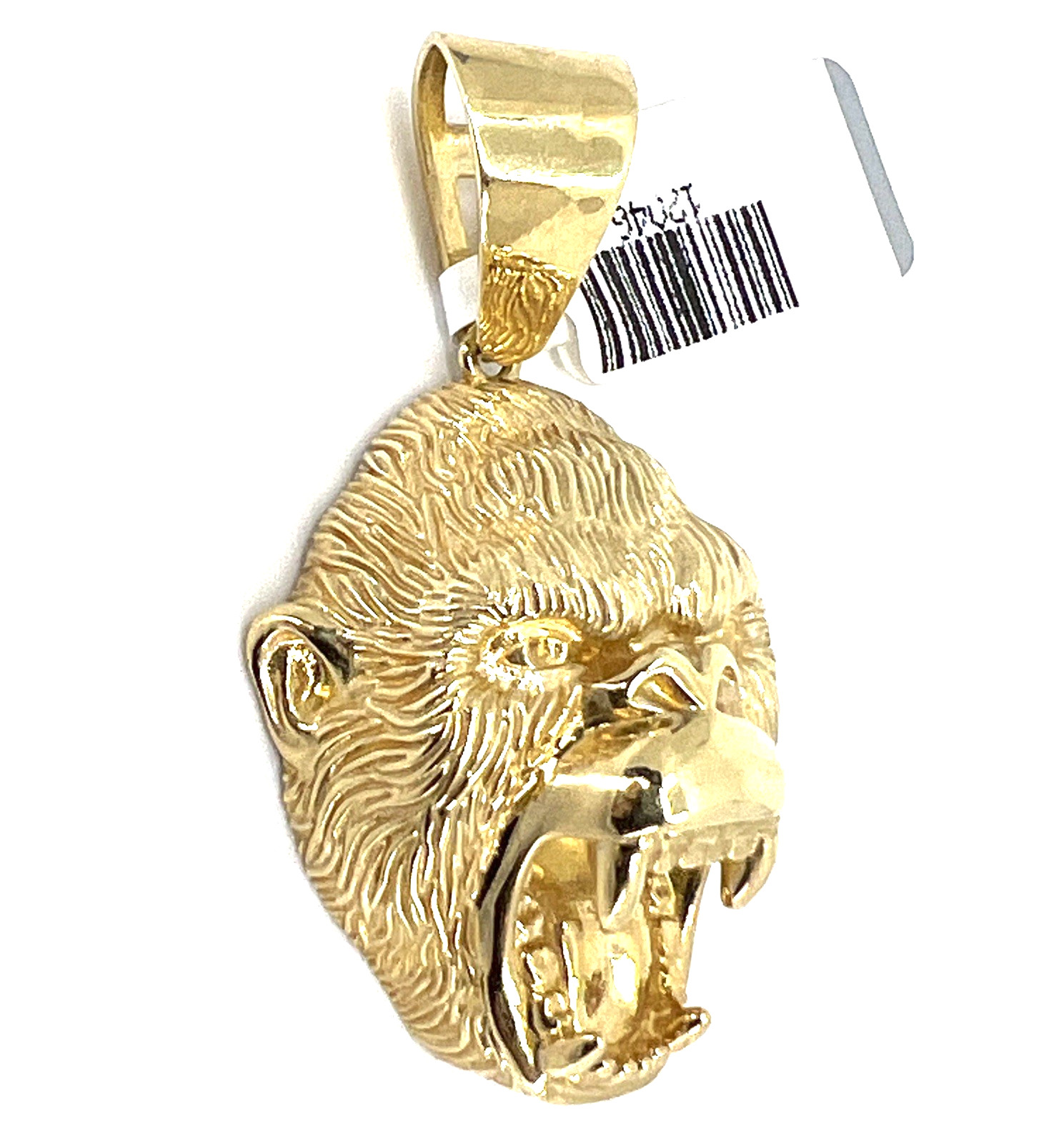 10K Solid Yellow Gold Roaring Gorilla Head Pendant Heavy Silverback Italy