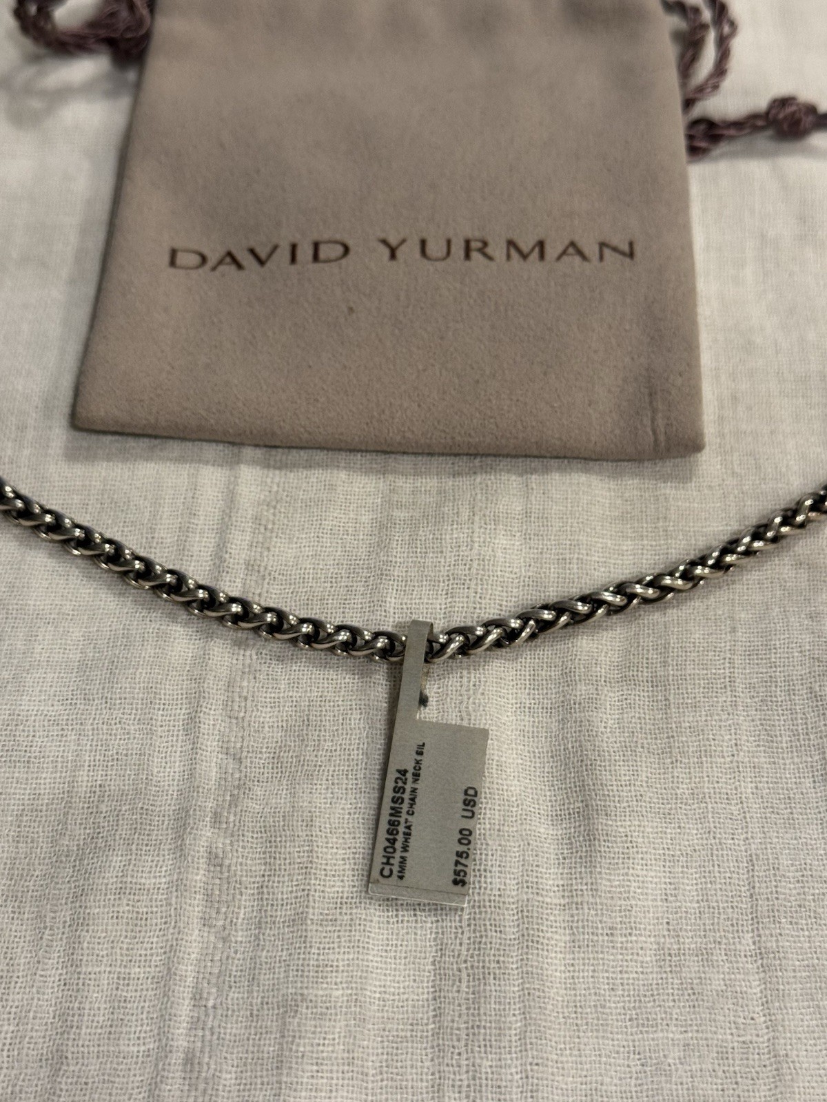 David Yurman Signed 925 Sterling Silver Cable Chain Necklace 24in CH0466MSS24
