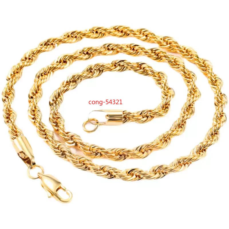 10K Yellow Gold 3-5mm Braided Twist Rope Chain Necklace, Elongated, Men18″- 24″