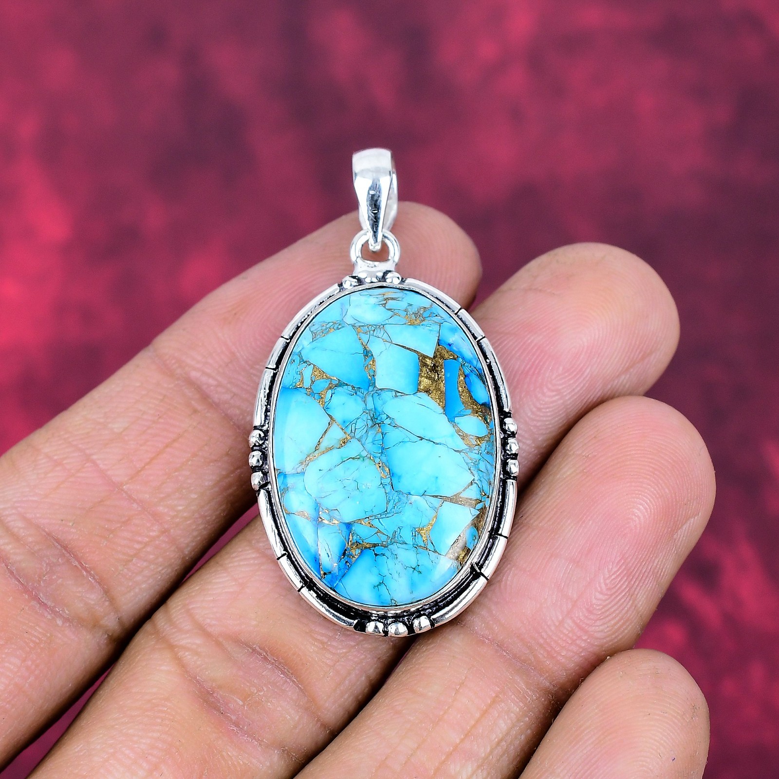 Blue Turquoise Gemstone Handmade 925 Solid Silver Jewelry Pendant Gifts For Love