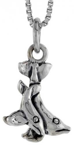 925 Sterling Silver Small Adult & Calf Whale Shark Pendant 1/2 Inch (13mm) Tall