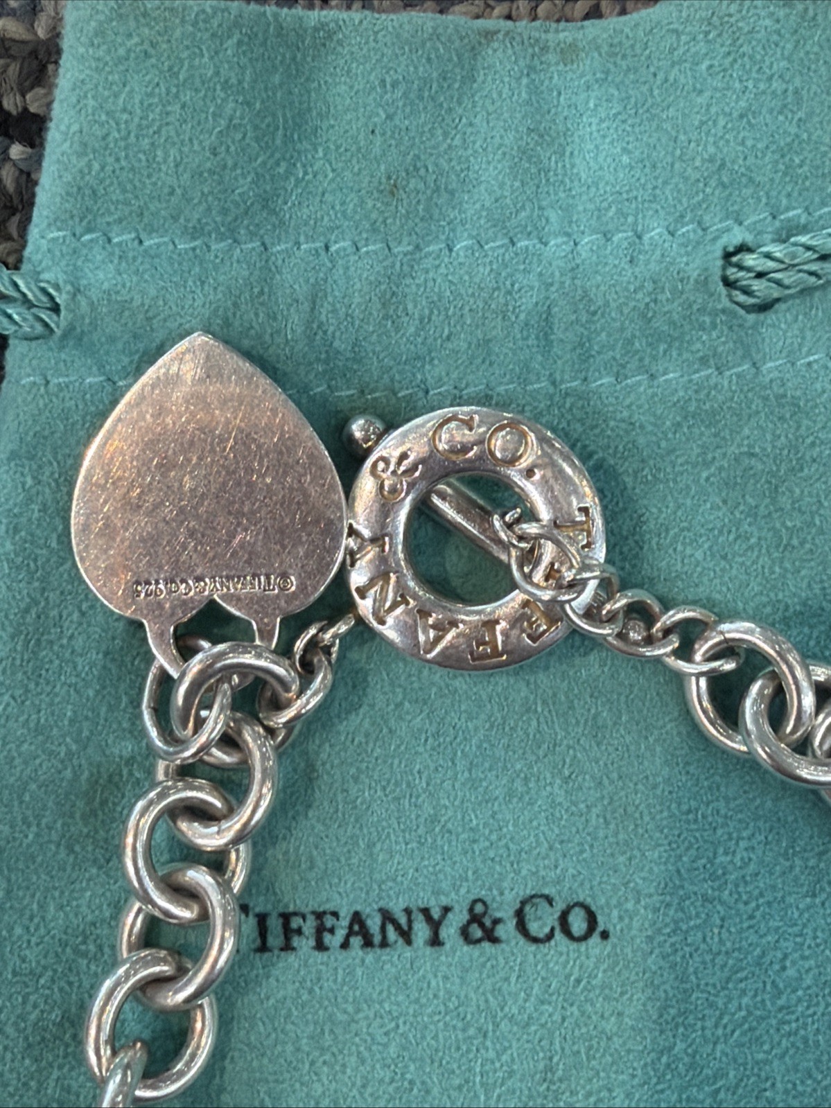 Authentic Tiffany & Co. Return to Tiffany Heart Tag Toggle Necklace 16” W/ Pouch