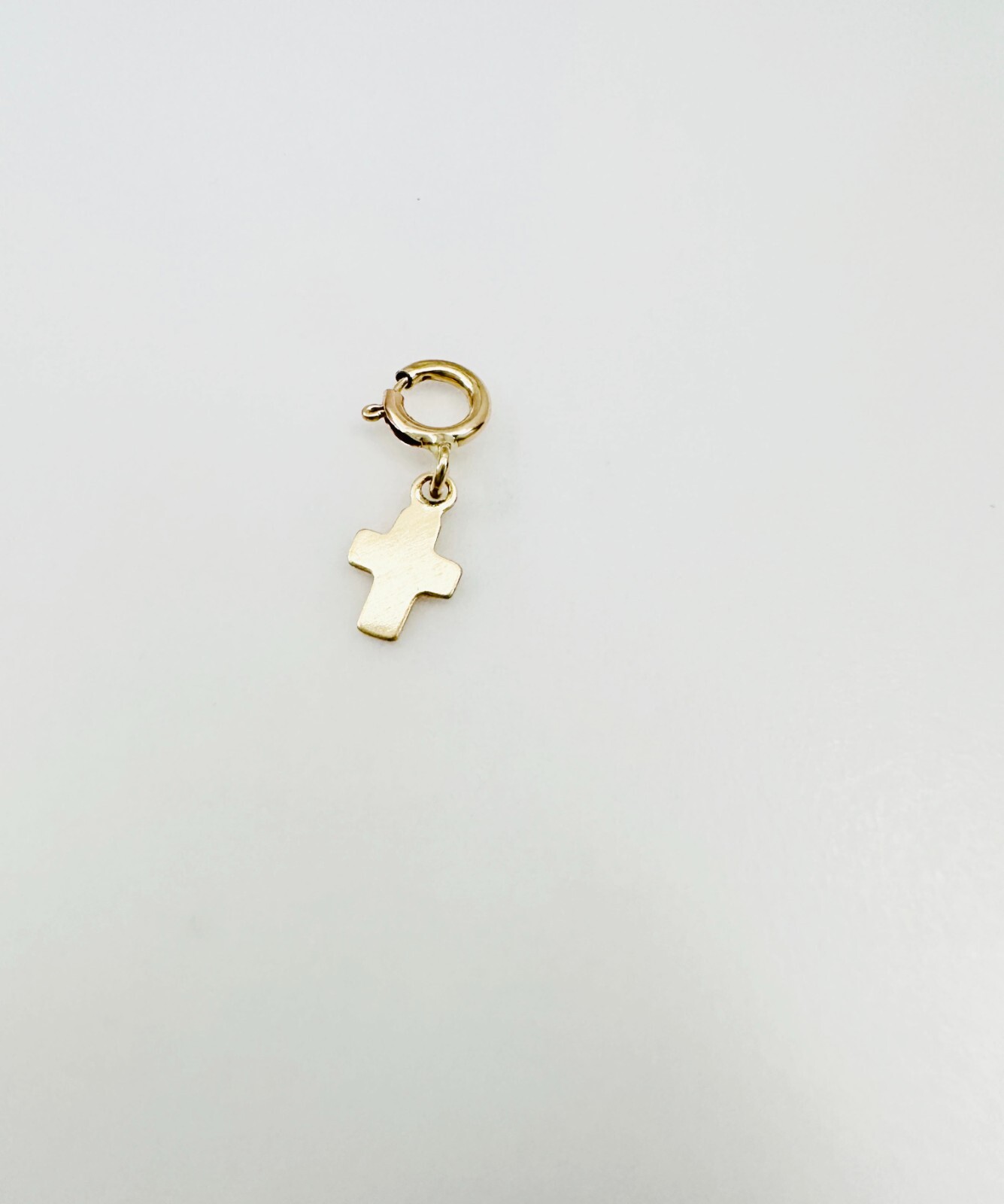 14K Solid Yellow Gold Teeny Tiny Cross Charm Pendant w/Spring Clasp