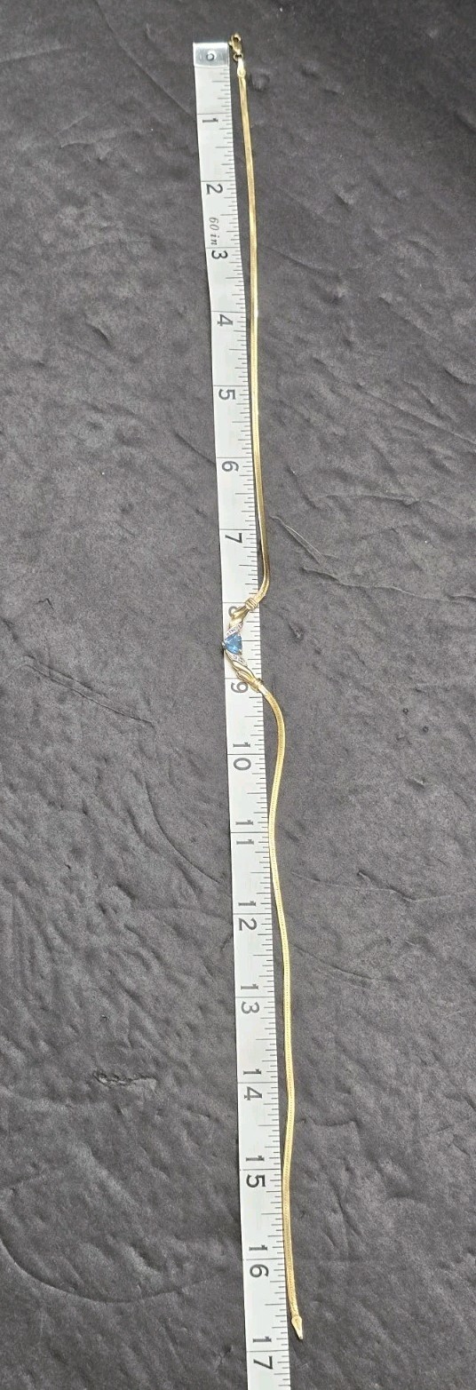 Italy 14k Solid Gold Herringbone Chain Topaz Necklace 6.27g – Scrap or Wear