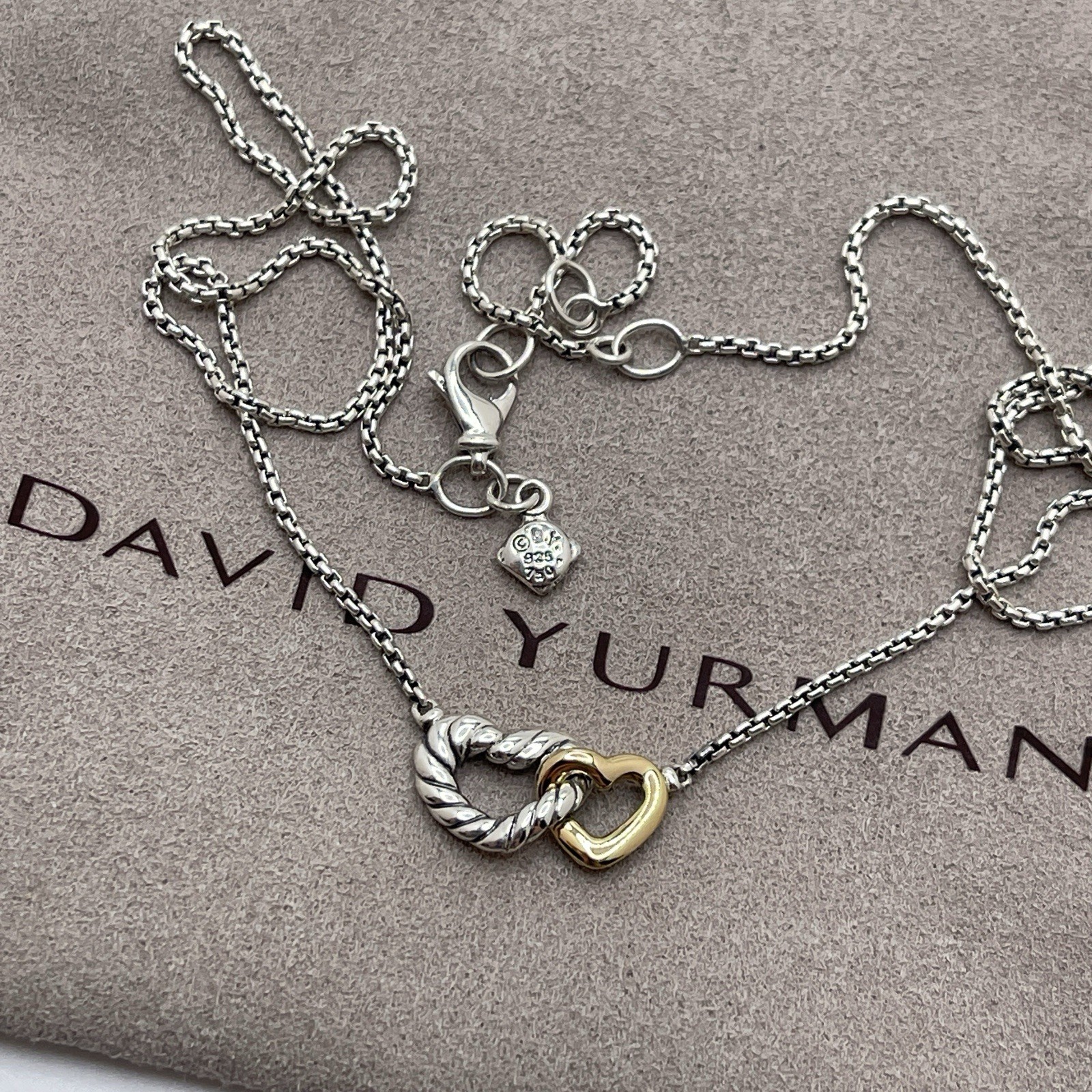 David Yurman Sterling Silver & 18k Gold Interlocking Double Heart Necklace
