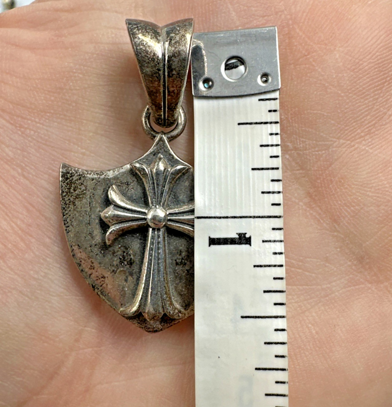 Vtg Sterling Silver Reversible Fleur De Lis Cross Pendant Shield Crest 18g 1.5”