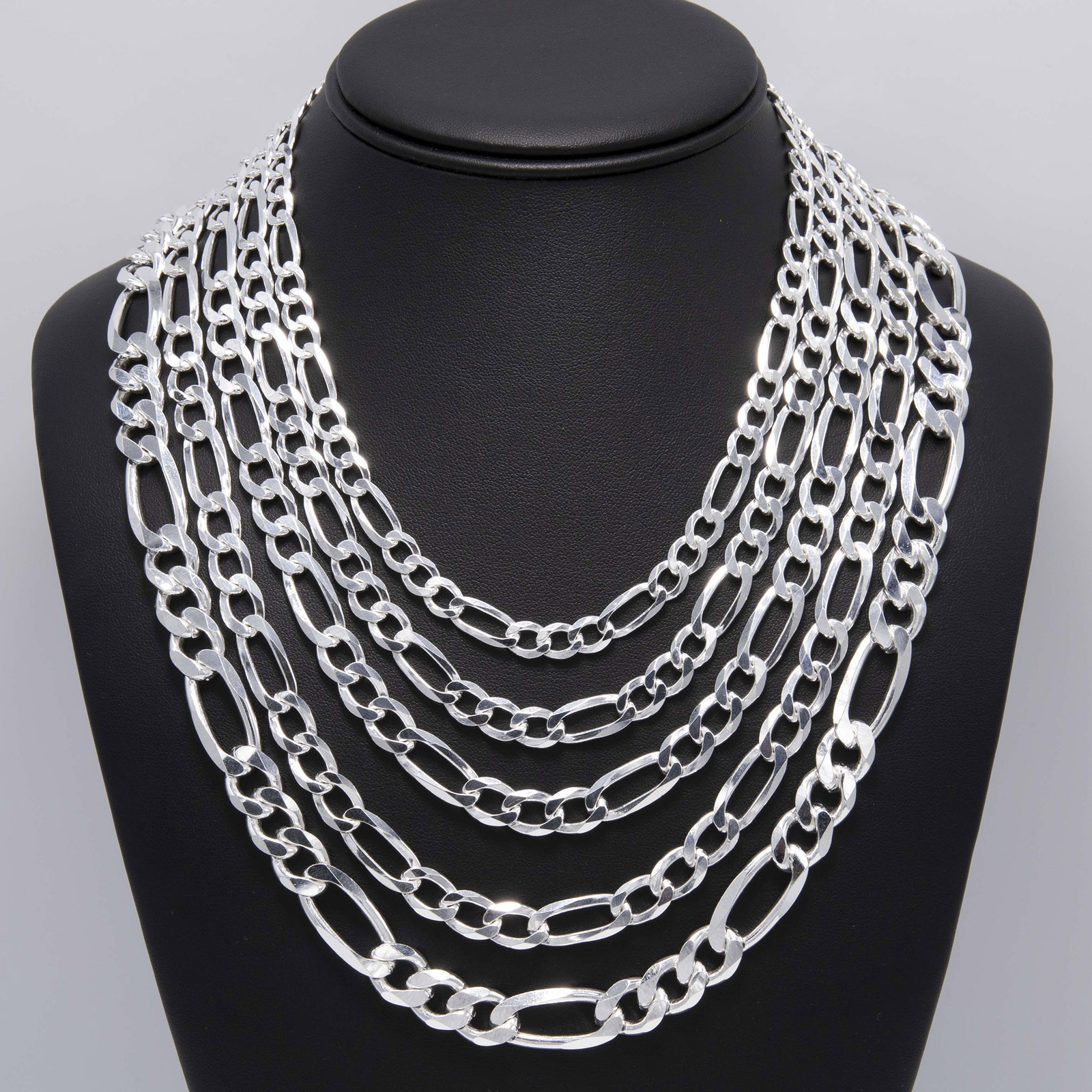 Shiny Figaro Chain Solid Sterling Silver 925 Italy All Sizes