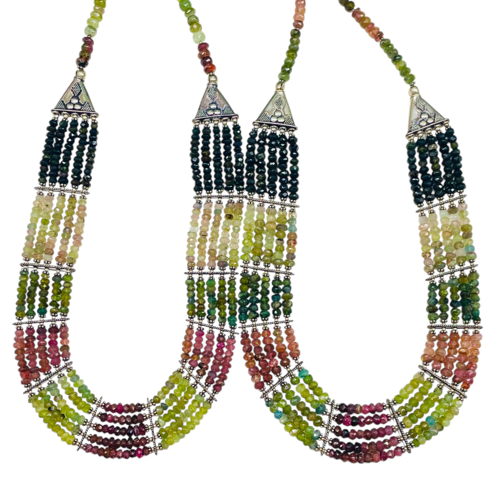 5 Strand Natural Multi Tourmaline Necklace 4-5mm Facetted Beads 925 Silver Clasp