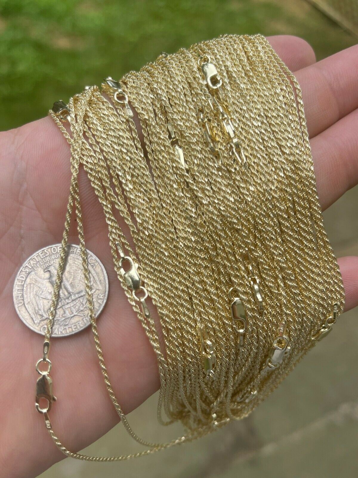 14K Gold Plated Plated 925 Silver Rope Necklace 1.5mm WHOLESALE Resell LOT 10pc