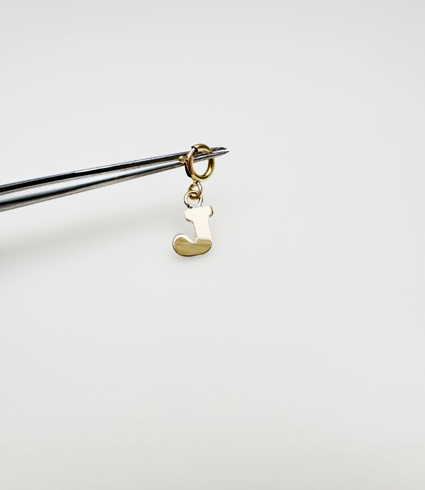14K Solid Yellow Gold Mini/Very Small ‘J’ Initial Charm Pendant w/Spring Clasp