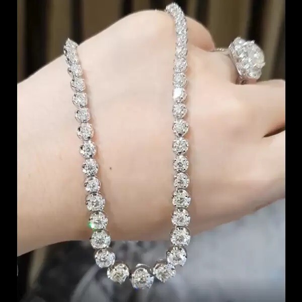 76 Ctw Created Round Cut Graduated Diamond 14k White Gold Plated Tennis Necklace