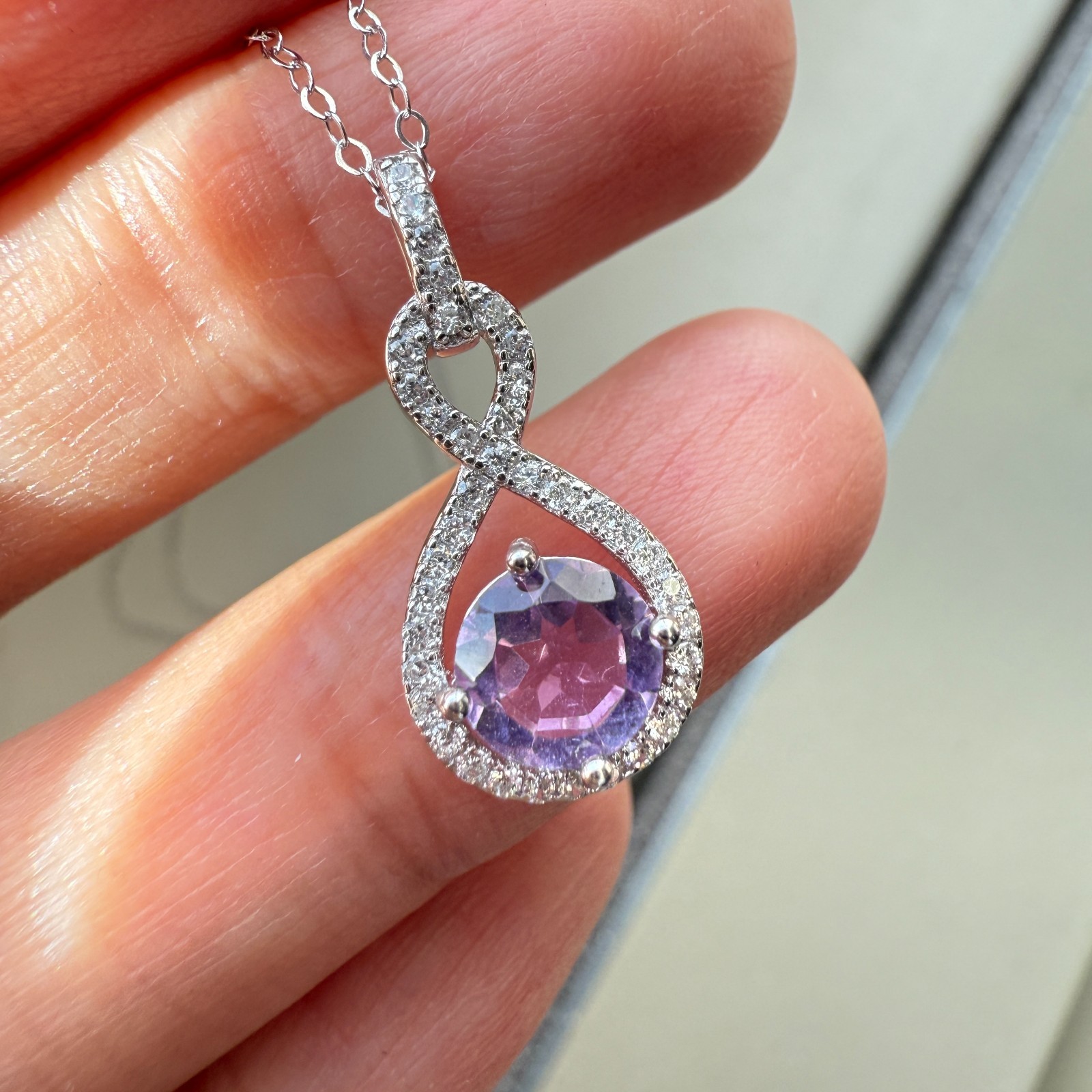 925 Sterling Silver Necklace 6mm Natural Amethyst Gemstone Zircon Purple Chain