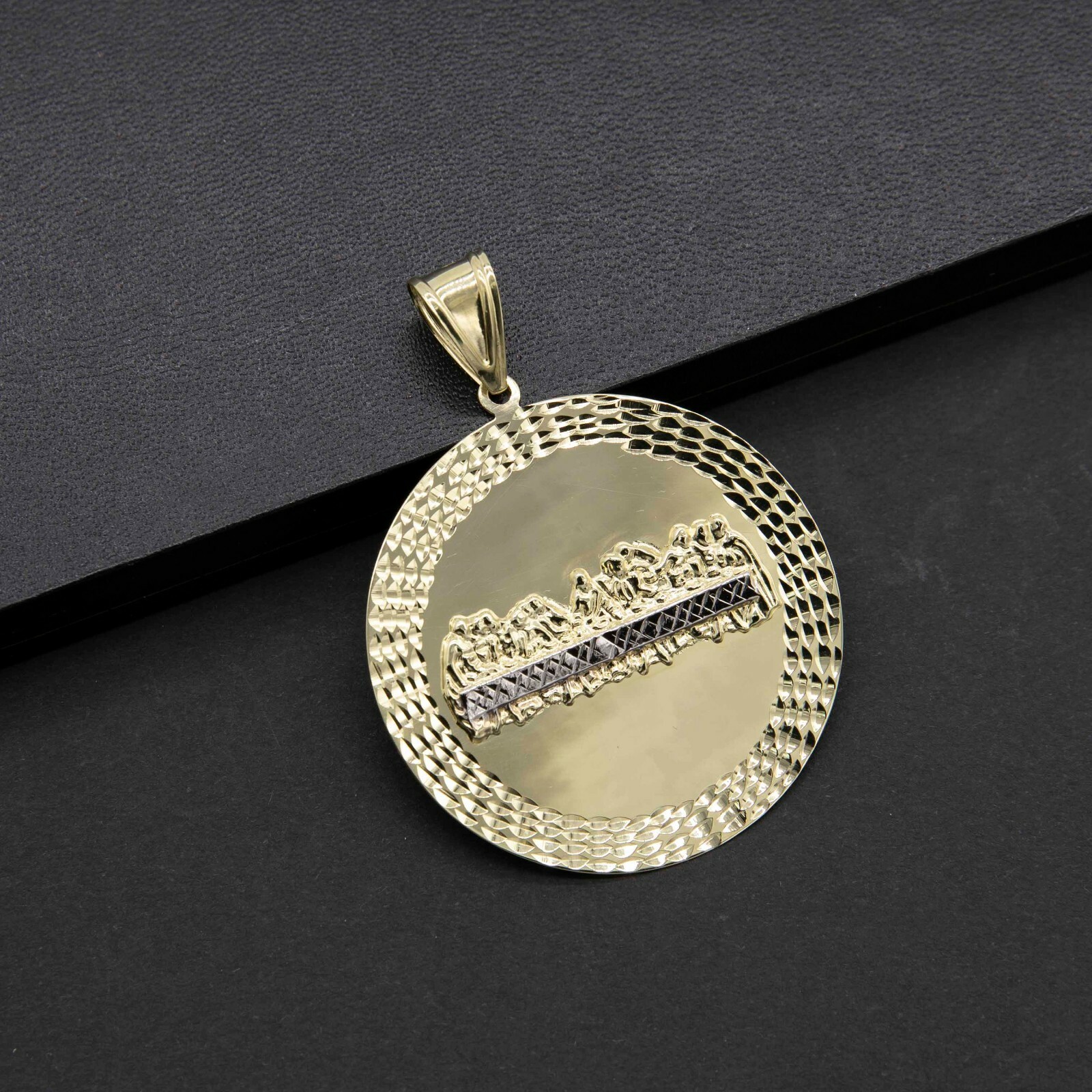 Two-Tone Last Supper Medallion Pendant Real 10K Yellow White Gold All Sizes