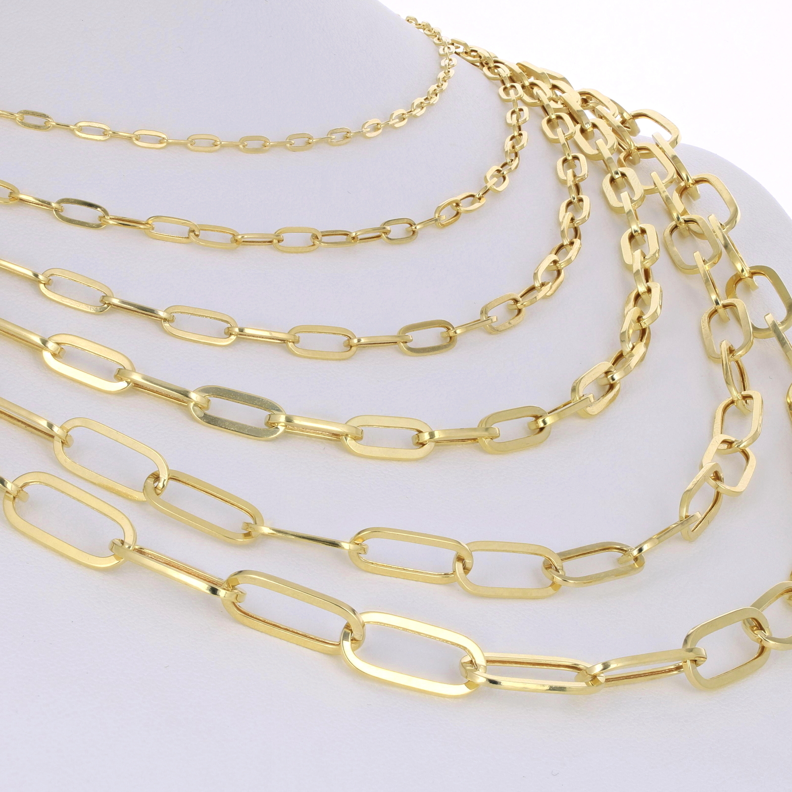 14k Yellow Gold Paperclip 3mm-7mm Chain Elongated Cable Bracelet Necklace 7″-24″