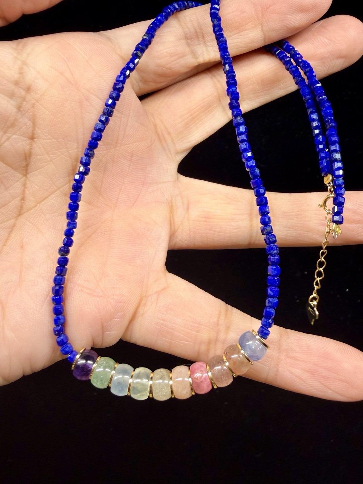 Premium Natural Lapis Lazuli Crystal Quartz Necklace 925 Sterling Silver
