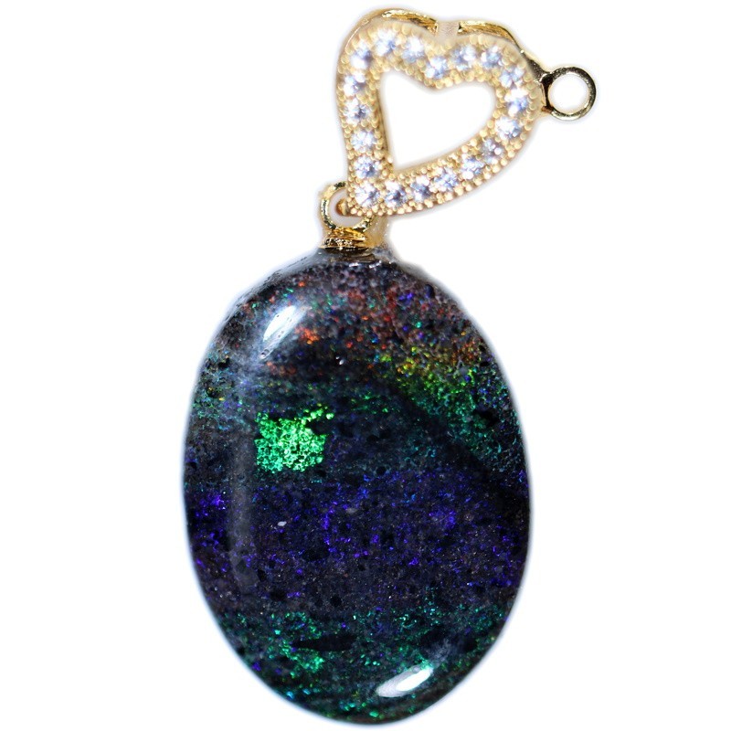 Andamooka Rainbow Matrix Opal Pendant. 925 Silver. Australian Opal Jewellery