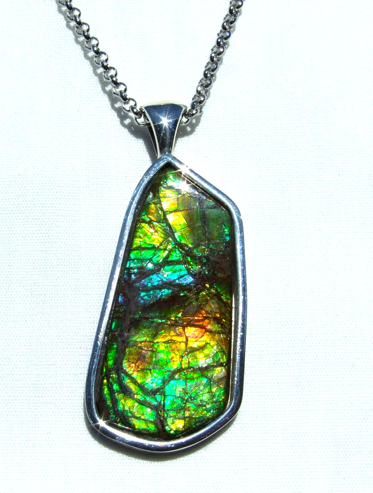 AMMOLITE PENDANT, Solid Sterling Silver , HANDMADE- USA, Feng Shui Prized