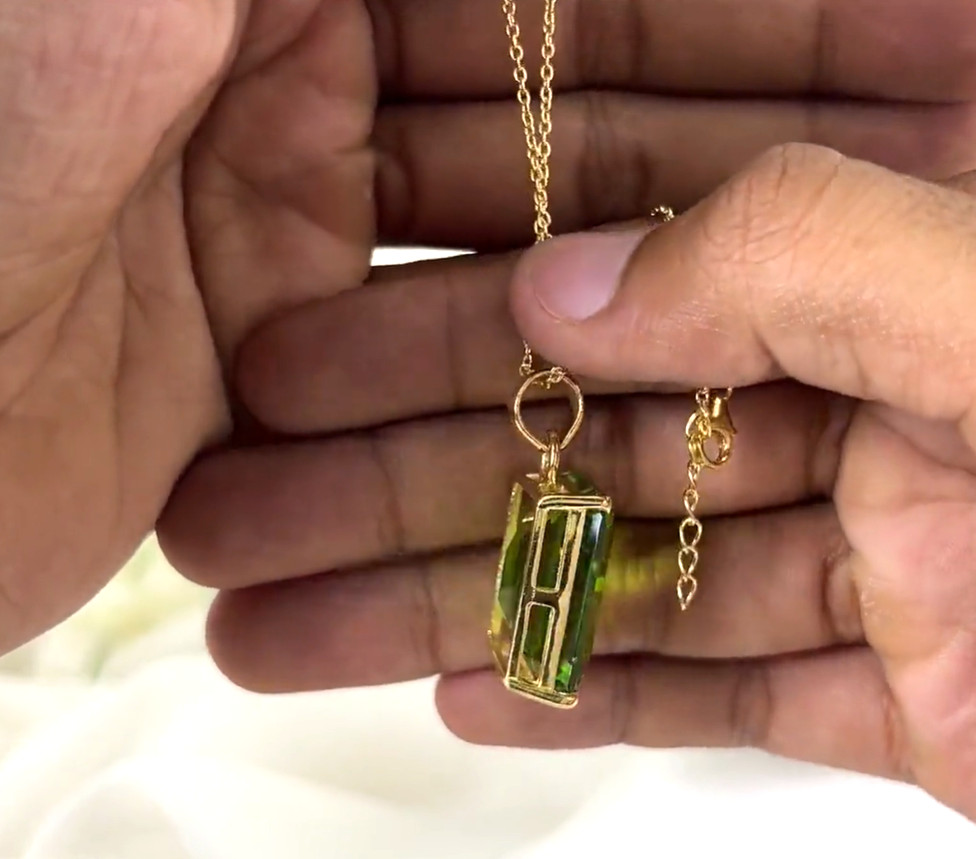 Large Green Peridot Necklace Gold Plated Peridot Pendant Sterling Silver Jewelry