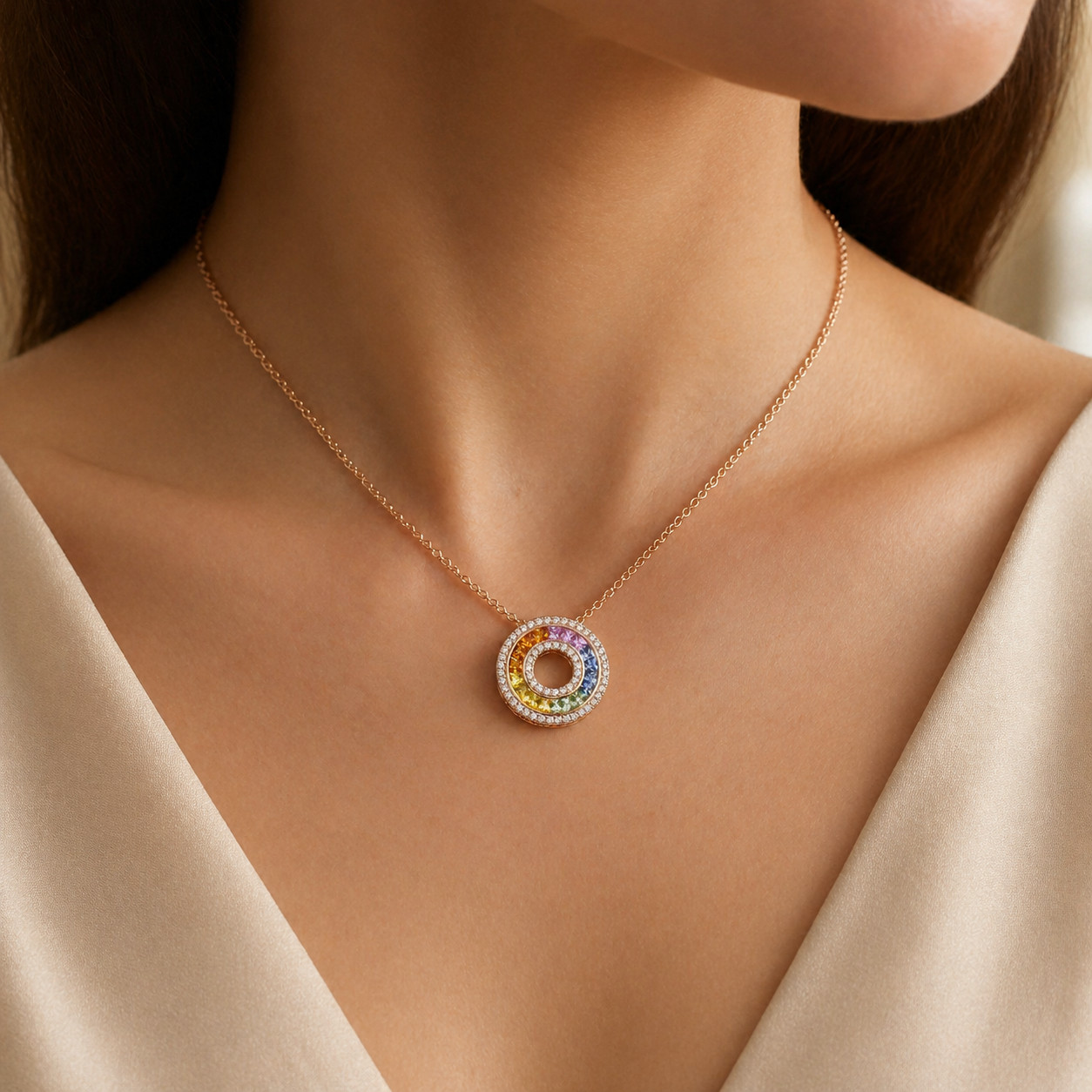 1.46ct Rainbow Sapphire Diamond Pendant 14KR | Natural Multi-Color Sapphire