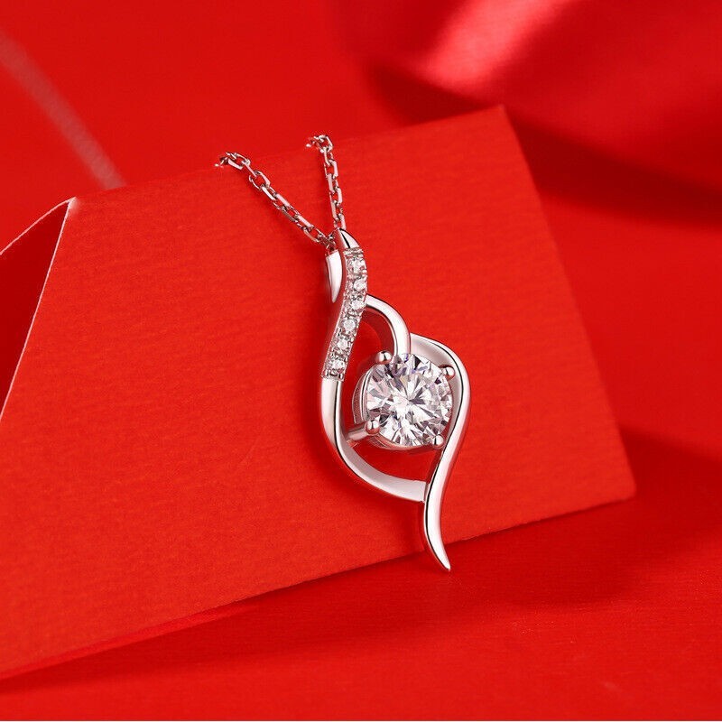 925 Sterling Silver 1ct Round Cut VVS1 Moissanite Pendant Necklace Jewelry Gift