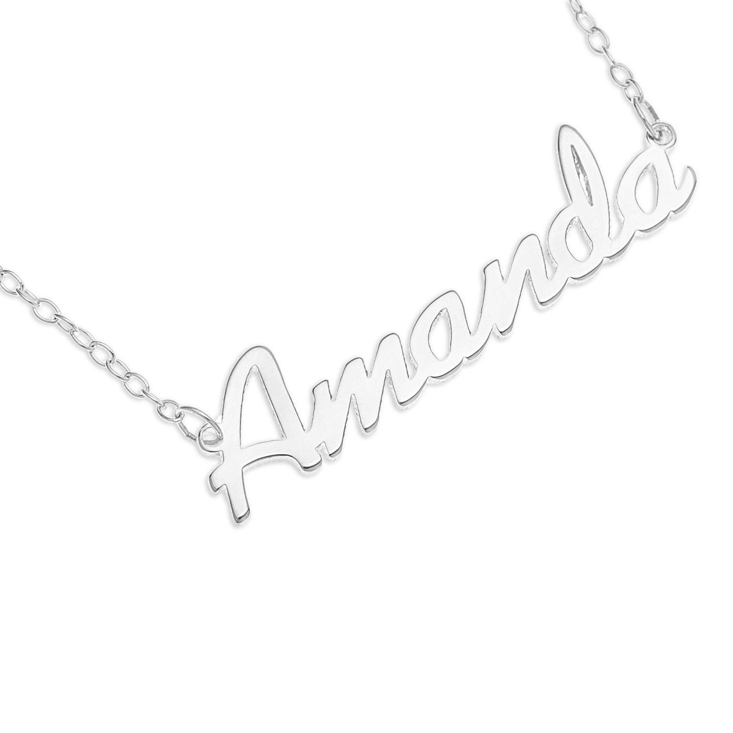 Amanda Name Plate Necklace Pendent Sterling Silver female Personalized Custom