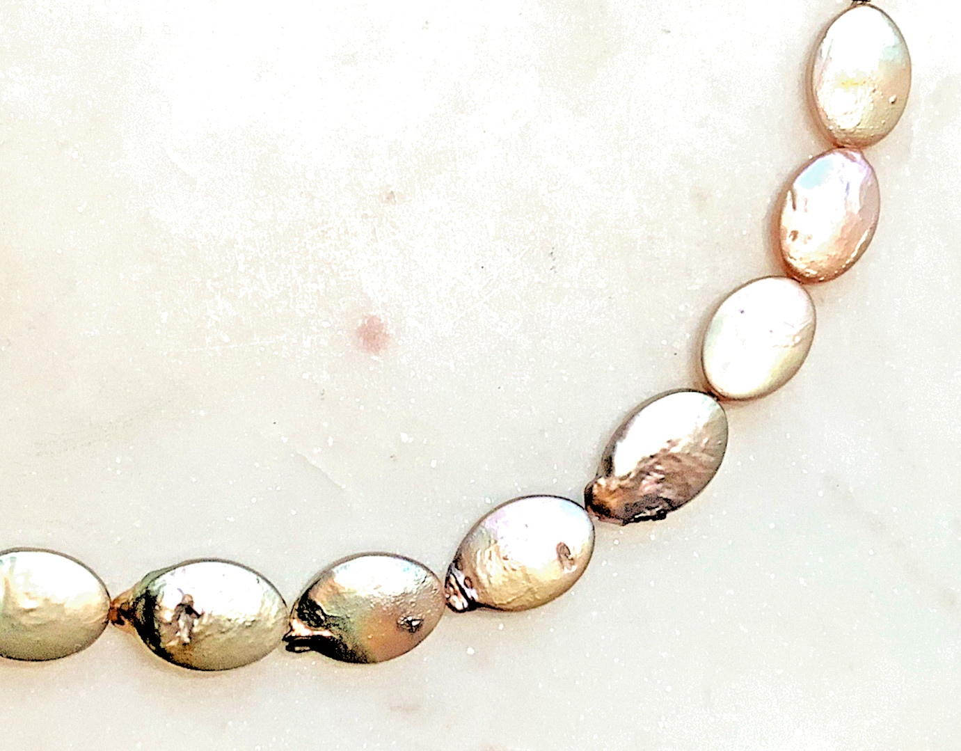 Freshwater Pearl Coin Necklace Pink Gold Green Purple Iridescent Baroque Pearls