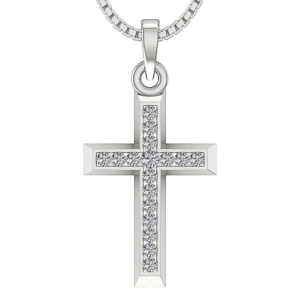 Genuine Diamond I1 I 0.50 Ct Cross Pendant Necklace Channel Set 14K White Gold