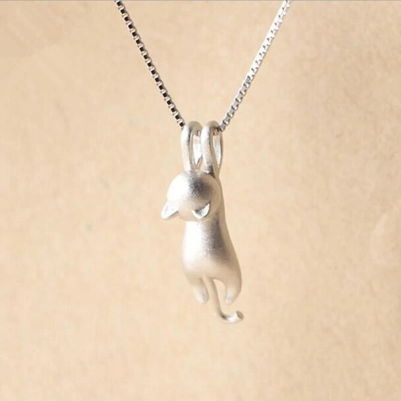 925 Sterling Silver Cute Kitty Cat Pendant Necklace Korean Fashion Jewelry