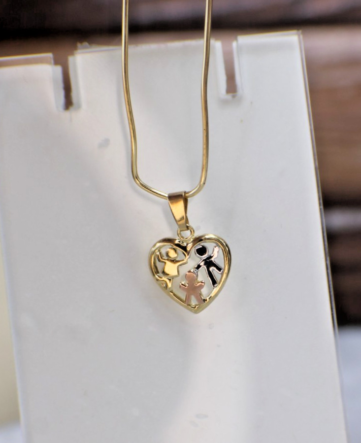 Solid 10K Yellow White & Rose Gold Children Heart Grandkids Charm Pendant Kids