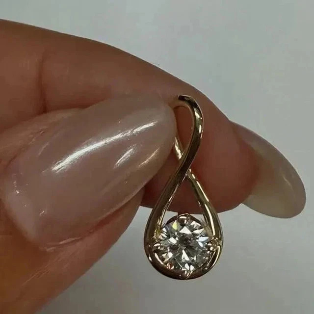 14k Yellow Gold Plated 1.00Ct Round Cut Lab Grown Diamond Women’s Pendant Silver