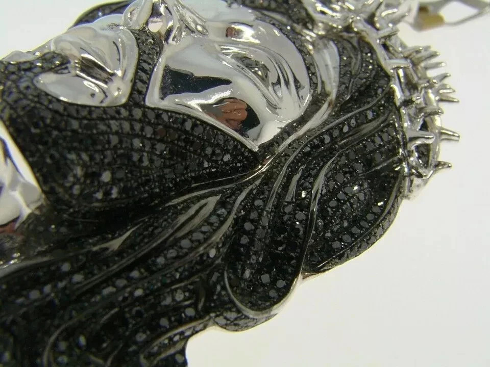 Men’s White Gold Over Jesus Face 5.00 Ct Created Black Diamond Pendant Charm