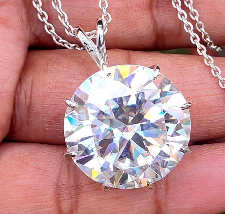 RARE 38.80 Ct Round White Diamond Solitaire necklace! FREE Shipping