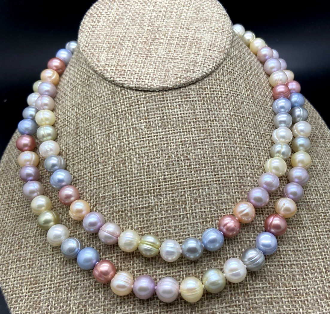 HONORA STERLING SILVER GELATO MULTI COLOR PEARL 36′” NECKLACE NEW IN POUCH