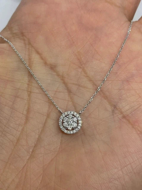 Lab Grown Diamond Women’s Halo Cluster Pendant 1Ct Round 14K White Gold Plated