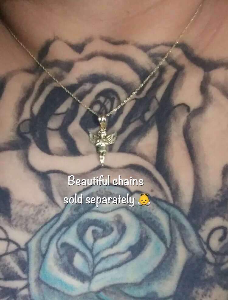 GOLd Angel pendant 10k Solid charm Necklace Baby Pray Small dainty Gift 1″