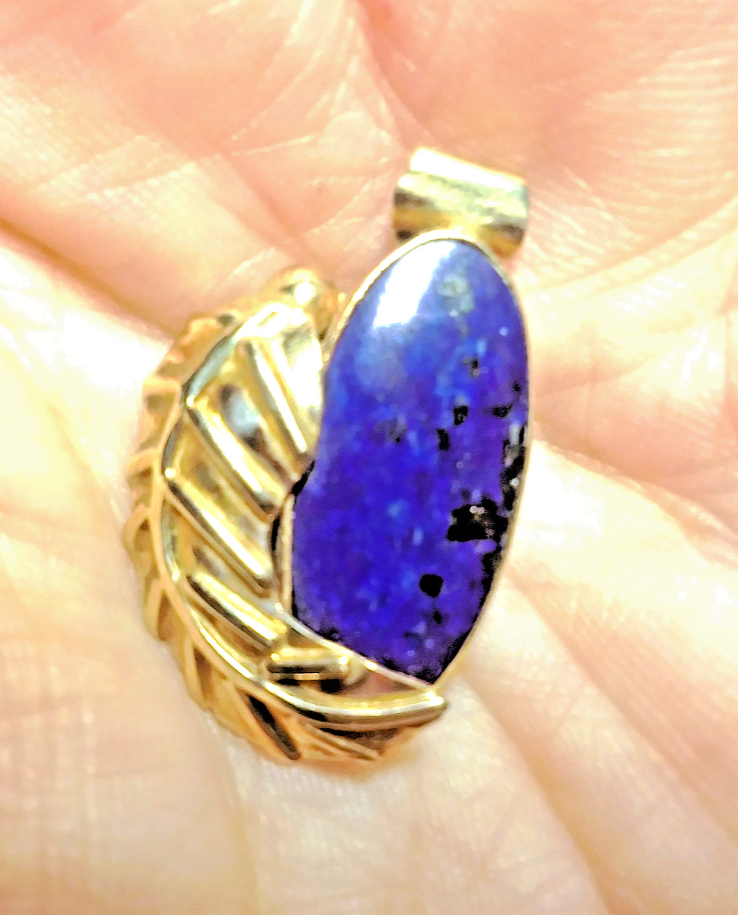 Vintage Kish 14K Gold Lapis Lazuli Pendant Necklace Artisan Fine Estate Signed