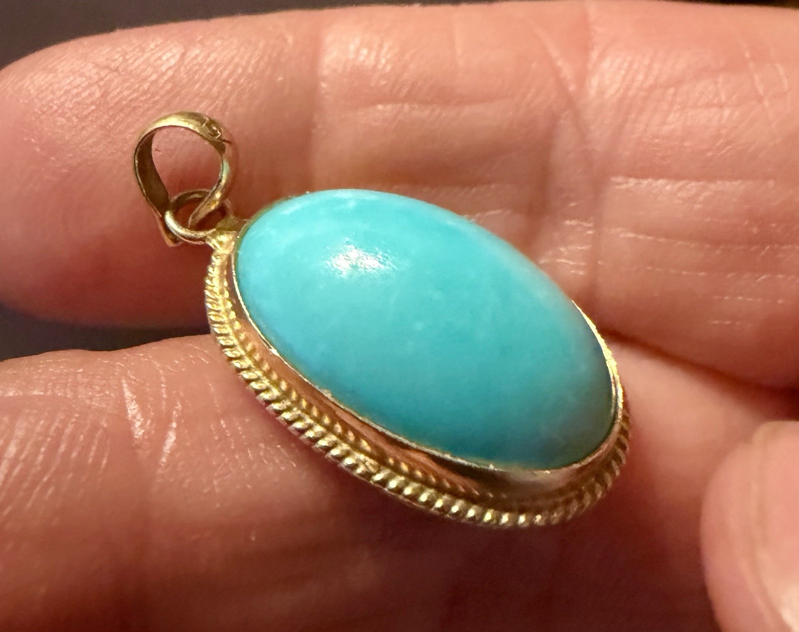 Vtg 18k Gold Turquoise Pendant
