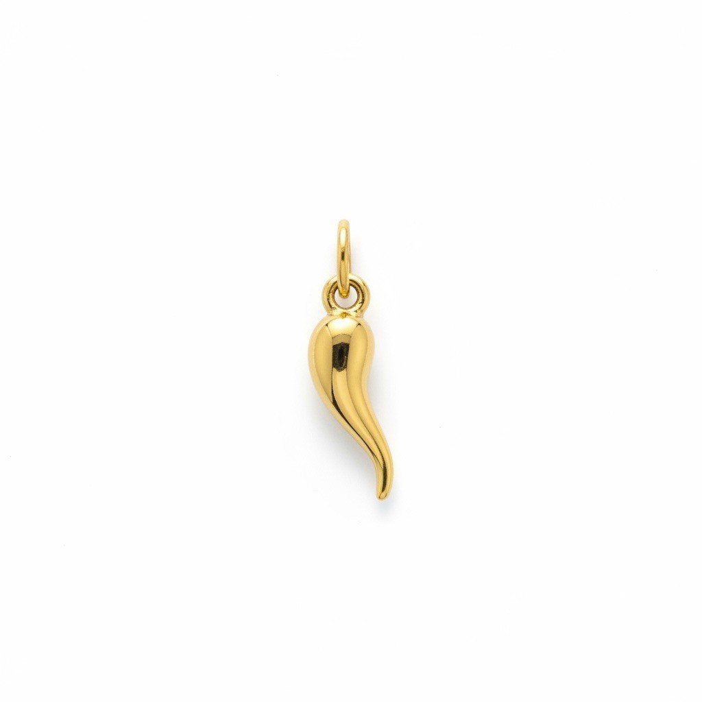18ct 18K Yellow Gold Cornicello Horn Charm Pendant 16mm 0.57 Grams. Brand New