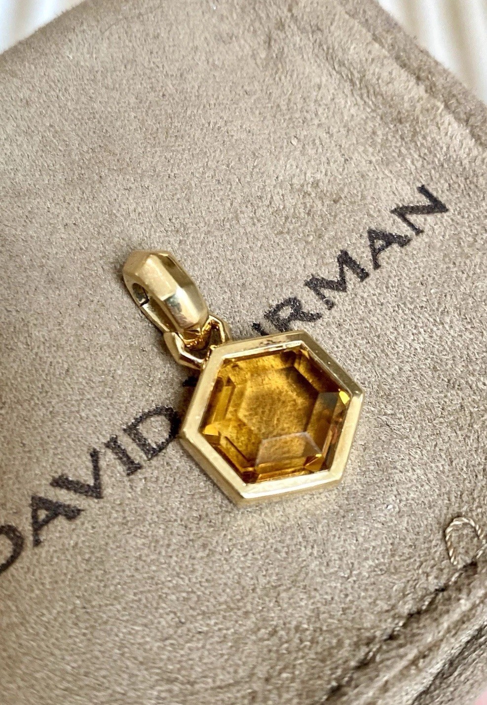 David Yurman 18k Yellow Gold Citrine Hexagon Amulet Enhancer Pendant 1” $2K