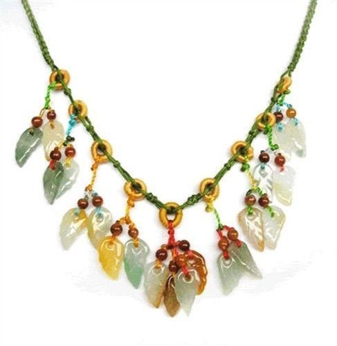 Elegant Colorful Adjustable Silk Knots Braided Jade Leaf Dangle Beaded Necklace
