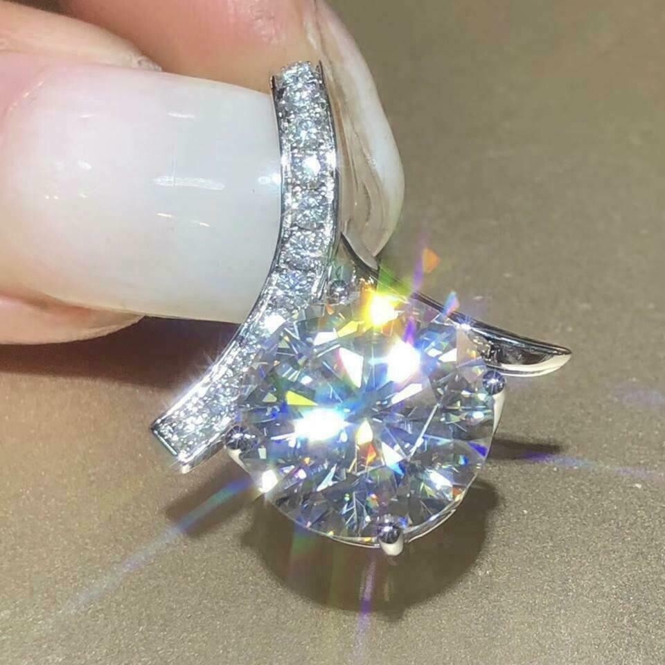 2Ct Round Moissanite Solitaire Pendant 14K White Gold Plated Silver Free Chain
