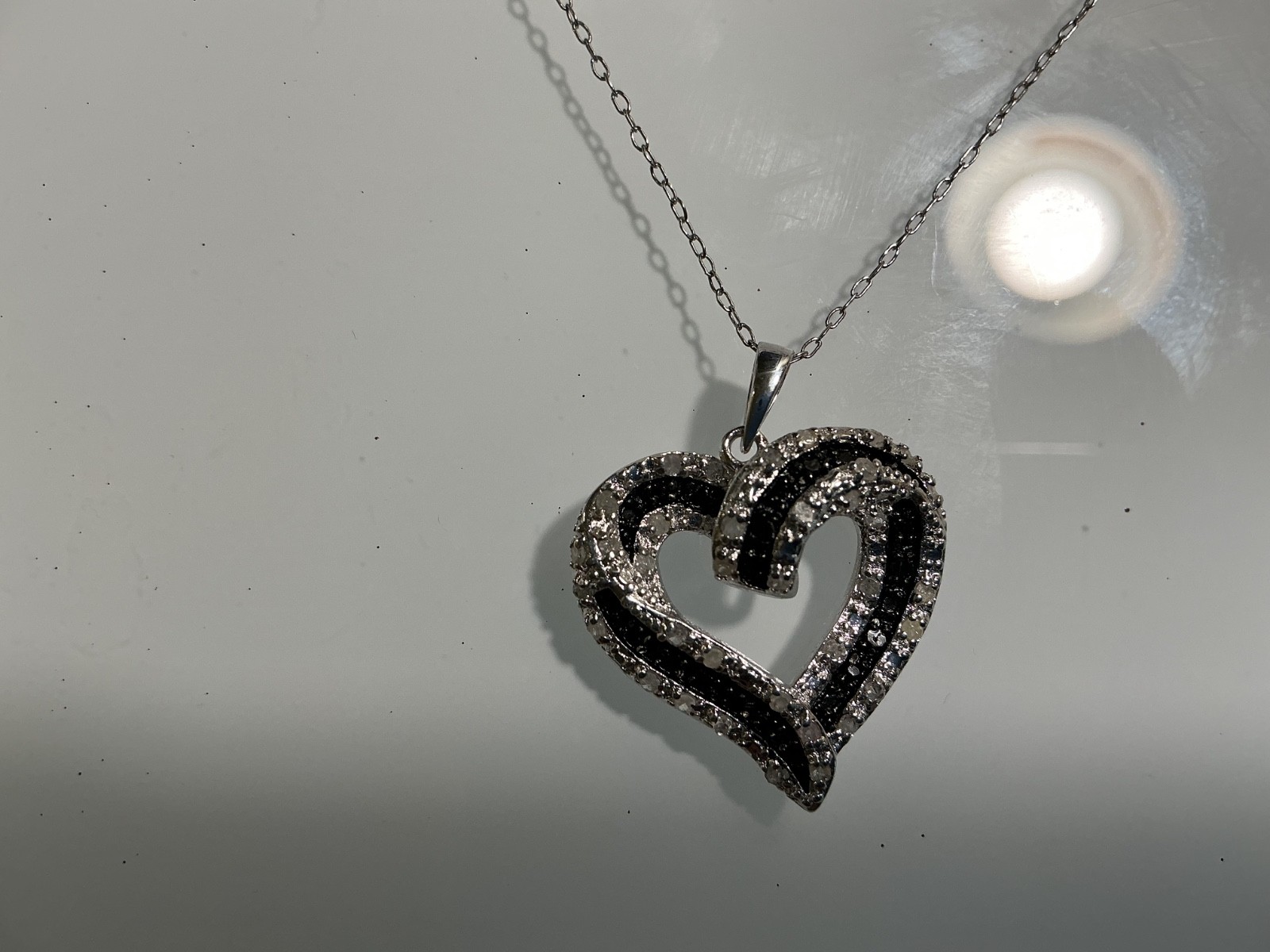 Sterling Silver Blue and White Diamond Heart Pendant for Women