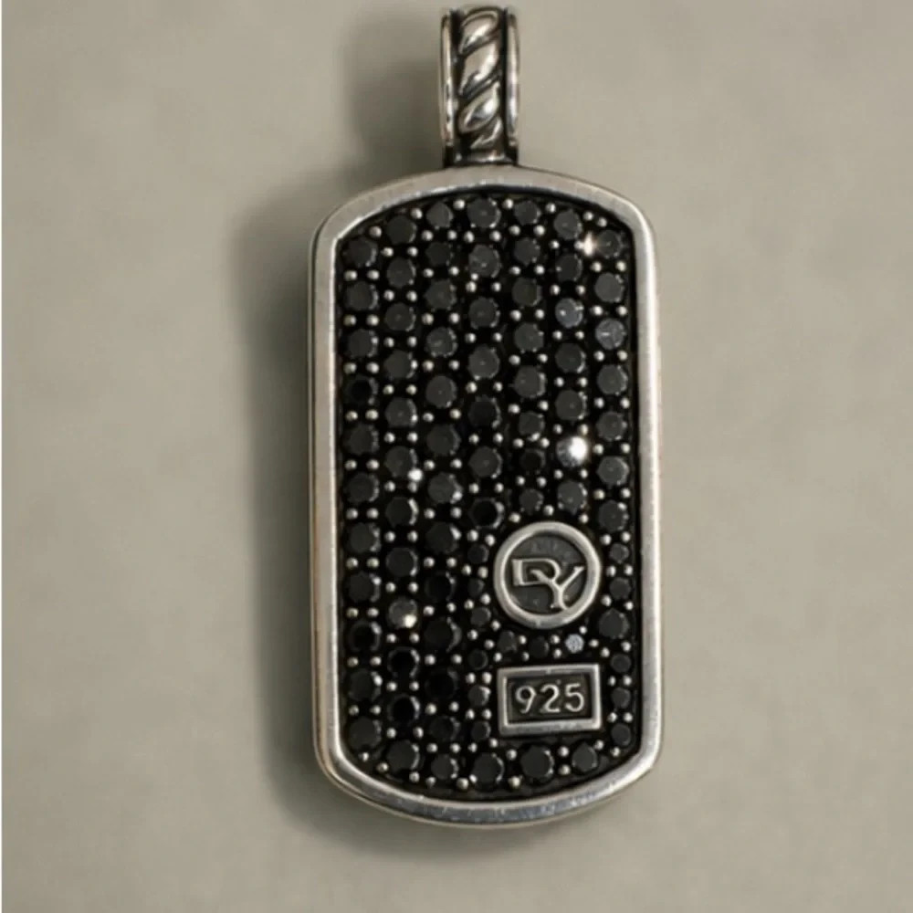 David Yurman Black Diamond Pavé Sterling Dog Tag Pendant